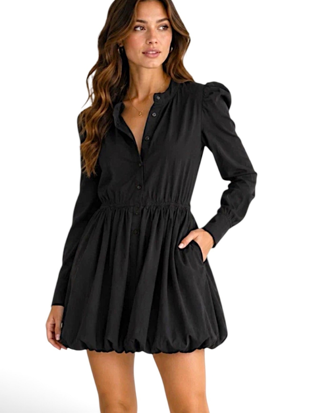 Zara ZW Collection Black Balloon Mini Dress Puff Sleeve NWT L